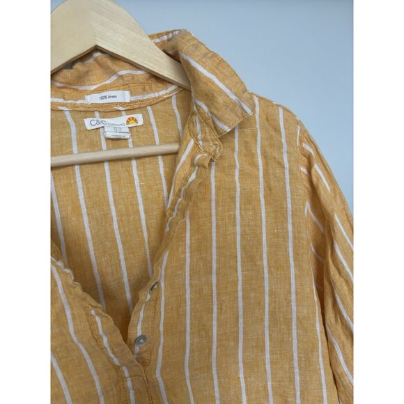 C&C California Linen Tunic Shirt Womens 1X Striped Beach Resort Boho Lagenlook - Picture 5 of 14